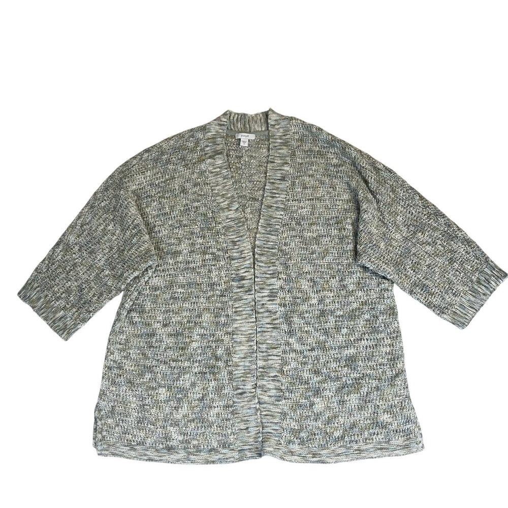 Pure Jill J. Jill Space Dye Knit Cardigan Blue Green White Open Front Sz‎ Medium